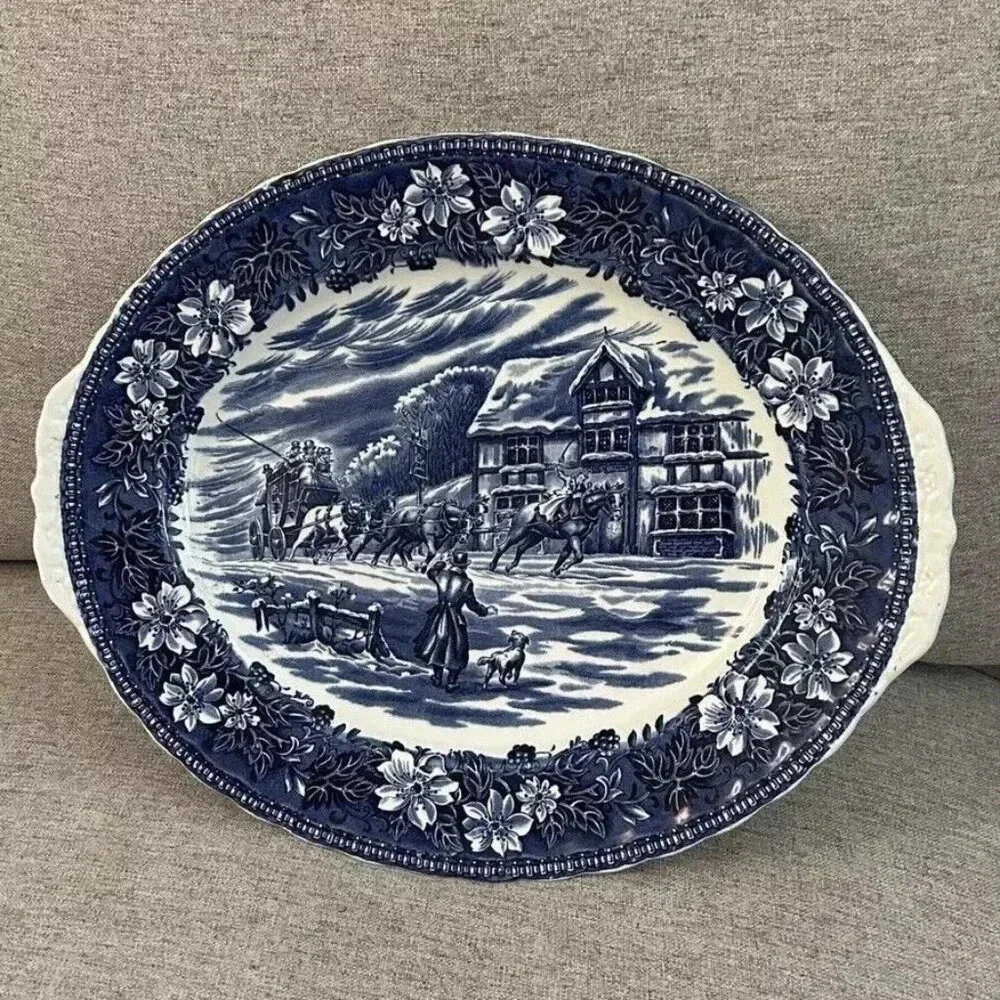 Vintage Royal Tudor Ware England Coaching Taverns 1828 Serving Oval Platter Tray